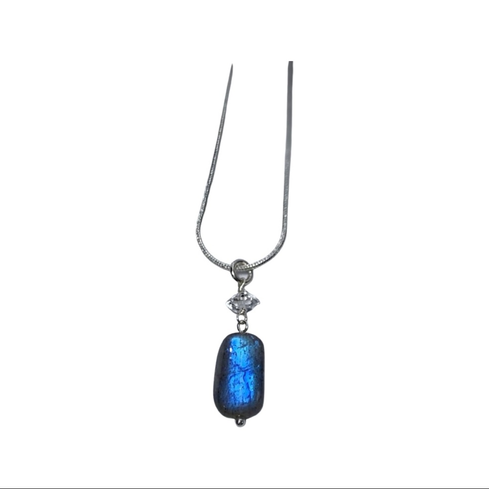 Hand Made Labradorite Diamond Pendant Necklace - Picture 7 of 8